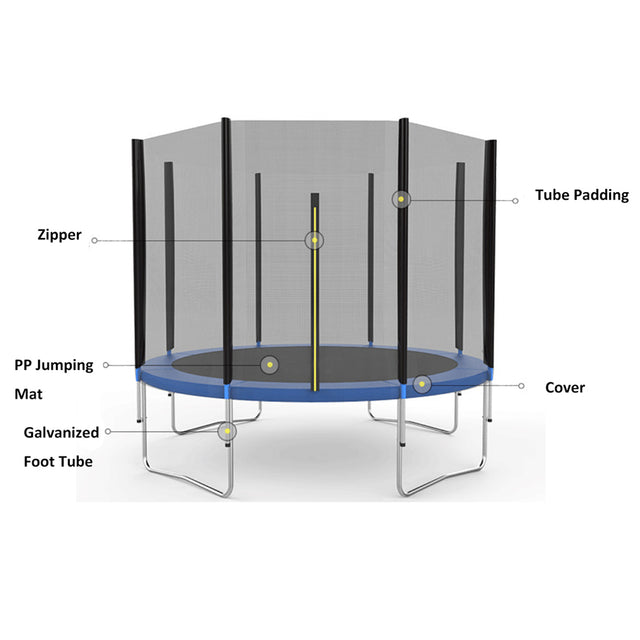 12FT Round Trampoline with Safety Enclosure Net & Ladder, Spring Cover Padding,