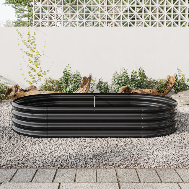 Raised Garden Bed Outdoor, Oval Large Metal Raised Planter Bed for for Plants, Vegetables, and Flowers - Black