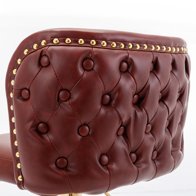 A&A Furniture,Swivel Barstools Adjusatble Seat Height, Modern PU Upholstered Bar Stools with the whole Back Tufted, for Home Pub and Kitchen Island(Wine Red, Burgundy, Set of 2)