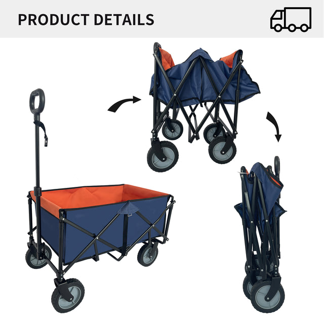 Collapsible Folding Wagon, Push Pull Foldable Beach Wagon Cart