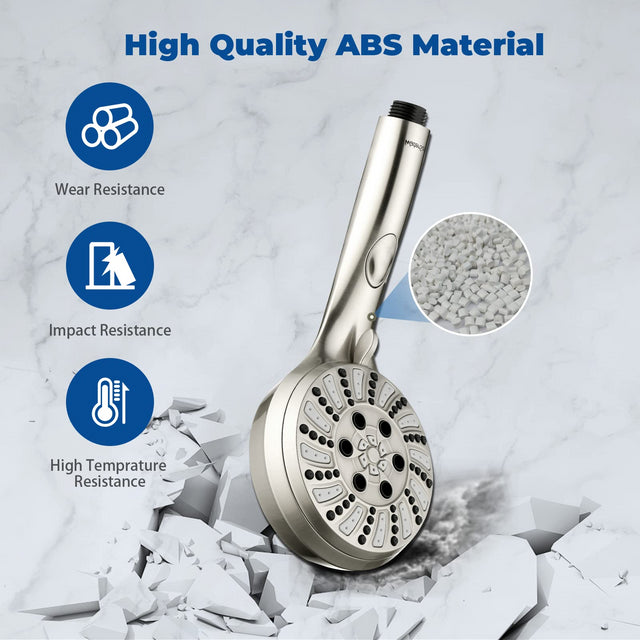 Shower Head Combo - 4.5" 6-Setting Handheld Showerhead and 7" 5-Setting Rainfall Spray, One Click for High Pressure/Trickle Mode, with 70β Longer Stainless Steel Hose, Brushed Nickel