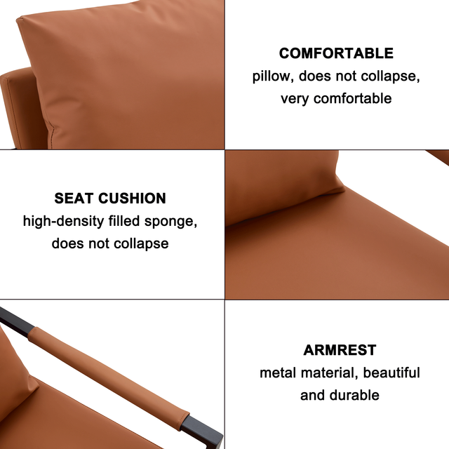 PU Leather Accent Arm Chair Mid Century Modern Upholstered Armchair with Metal Frame Extra-Thick Padded Backrest and Seat Cushion Sofa Chairs for Living Room ( Brown PU Leather + Metal Frame + Foam)