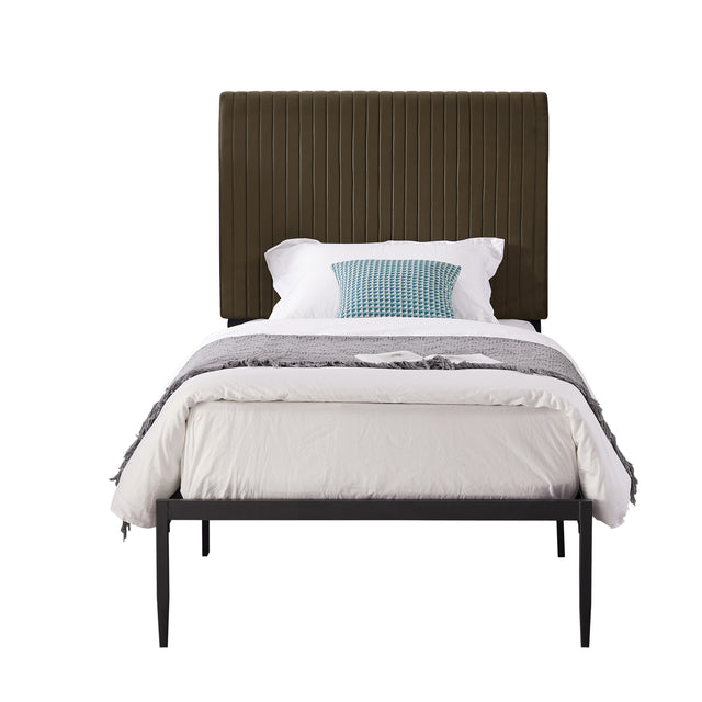 B110 Twin bed Beautiful line stripe cushion headboard Strong iron frame with high temperature paint