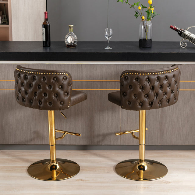 A&A Furniture,Swivel Barstools Adjusatble Seat Height, Modern PU Upholstered Bar Stools with the whole Back Tufted, for Home Pub and Kitchen Island(Brown, Set of 2)
