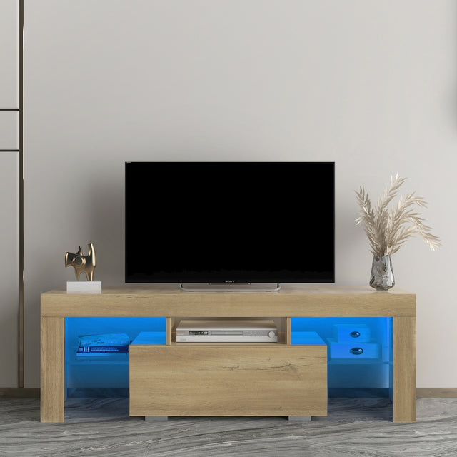TV Stand with LED RGB Lights,Flat Screen TV Cabinet, Gaming Consoles - in Lounge Room, Living Room and Bedroom,Rustic oak