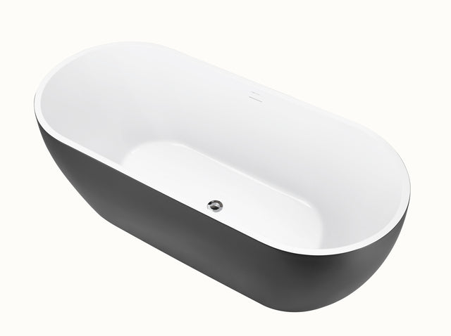 59" 100% Acrylic Freestanding Bathtub,Contemporary Soaking Tub,white inside and gray outside