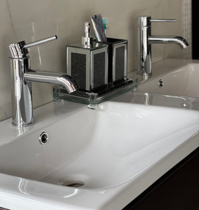 Ambrose Exquisite 3 Piece Square Soap Dispenser and Toothbrush Holder with Tray