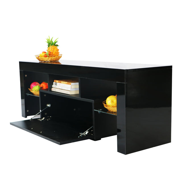 Black morden TV Stand with LED Lights,high glossy front TV Cabinet,can be assembled in Lounge Room, Living Room or Bedroom,color:BLACK