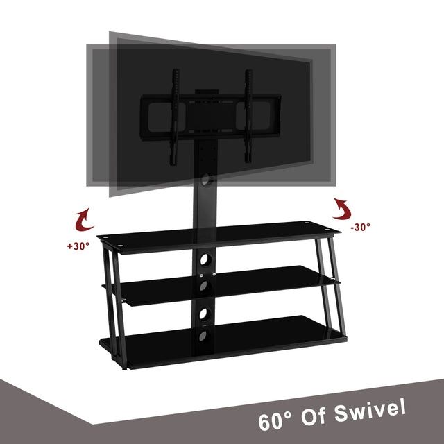 Black Multi-Function Angle And Height Adjustable Tempered Glass TV Stand