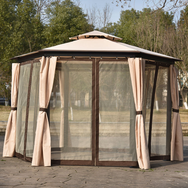 U_STYLE 11.8 Ft. W x 11.8 Ft. D Patio Outdoor Gazebo, Double Roof Soft Canopy Garden Backyard Gazebo with Mosquito Netting Suitable for Lawn, Garden, Backyard and Deck