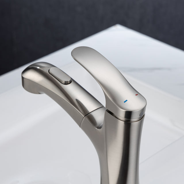 Pull Out Bathroom Faucet, Single Hole Bathroom Sink Faucet with 3 Modes Pull Down Sprayer, One Handle Modern Vanity Faucet, Farmhouse Lavatory Faucet