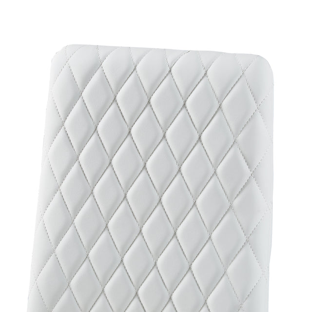 White modern minimalist dining chair fireproof leather sprayed metal pipe diamond grid pattern restaurant home conference chair set of 6