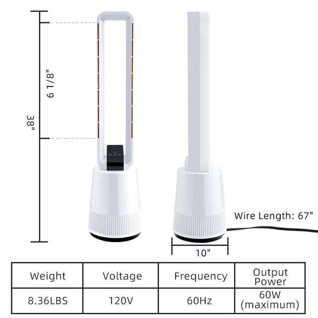 Simple Deluxe 38 inch Tower Fan, 3 Speeds & 15 Hours Timer, 45 ° Oscillating Bladeless Fan, with Remote Control, Air Circulator Fan for Room, White