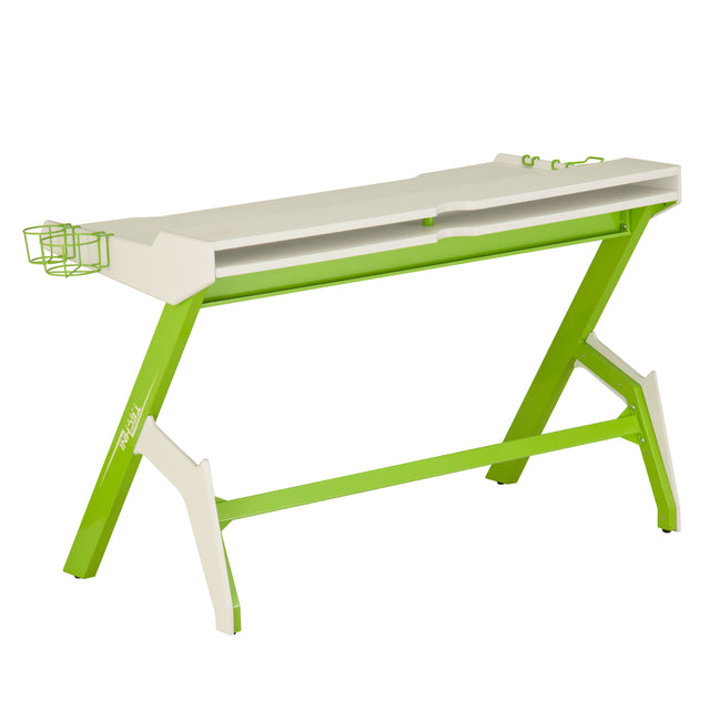 Techni Sport Ergonomic Computer Gaming Desk Workstation with Cupholder & Headphone Hook, Green