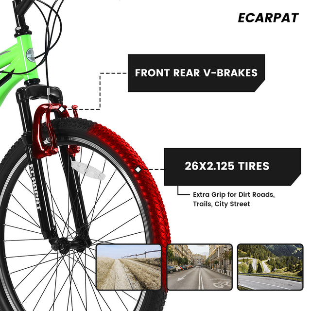 S26206 26" 21-Speed Bicycle for Adult, Front and rear shock absorption, Camping Bicycle, Height Adjustable ,Mountain Bicycle for Roadways, Mountains bike