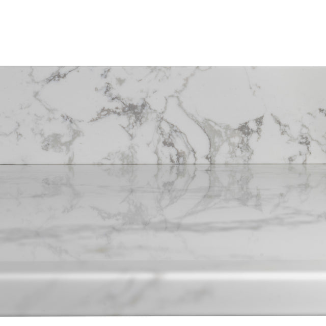 Montary 43‘’x22" bathroom stone vanity top engineered stone carrara white marble color with rectangle undermount ceramic sink and single faucet hole with back splash .
