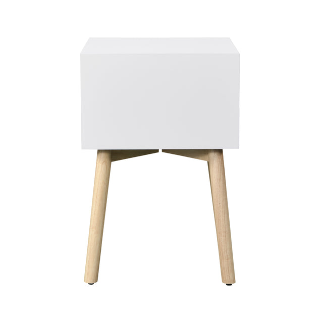 ZFZTIMBER Side Table,Bedside Table with 2 Drawers and Rubber Wood Legs, Mid-Century Modern Storage Cabinet for Bedroom Living Room, White