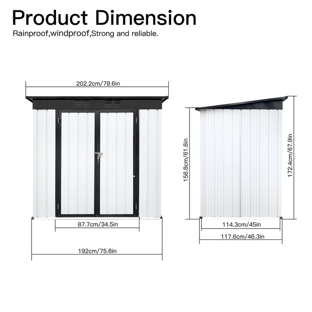 Outdoor storage sheds 4FTx6FT Pent roof White+Black