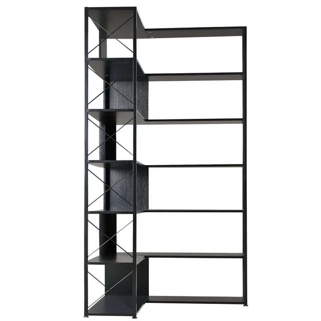 7-Tier Bookcase Home Office Bookshelf, L-Shaped Corner Bookcase with Metal Frame, Industrial Style Shelf with Open Storage, MDF Board