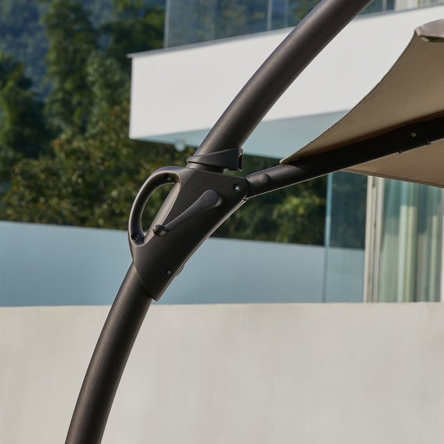 LAUSAINT HOME 10FT Deluxe Patio Umbrella with Base,Outdoor Large Hanging Cantilever Curvy Umbrella with 360° Rotation for Pool,Garden,Deck, Lawn(10FT-CHAMPAGNE)