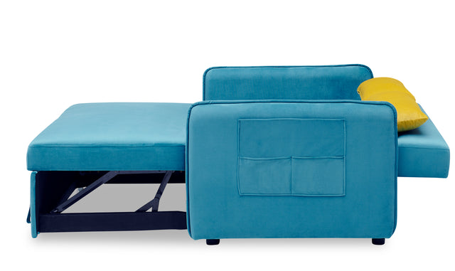 2120 Sofa Pull Out Bed Included Two Pillows 54" Velvet Sofa for Small Spaces Teal