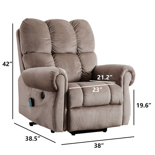 Electric lift recliner with heat therapy and massage, suitable for the elderly, heavy recliner, with modern padded arms and back, camel