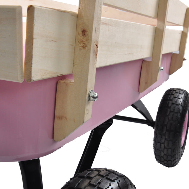 Outdoor Wagon All Terrain Pulling w/Wood Railing Air Tires Children Kid Garden