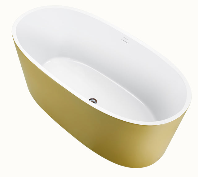 63" 100% Acrylic Freestanding Bathtub,Contemporary Soaking Tub,White inside and gold outside