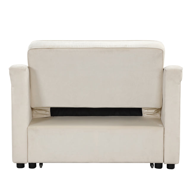 50.6" Convertible Sleeper Bed, Adjustable Sofa Couch with Dual USB Ports for Living Room Space,Cream White