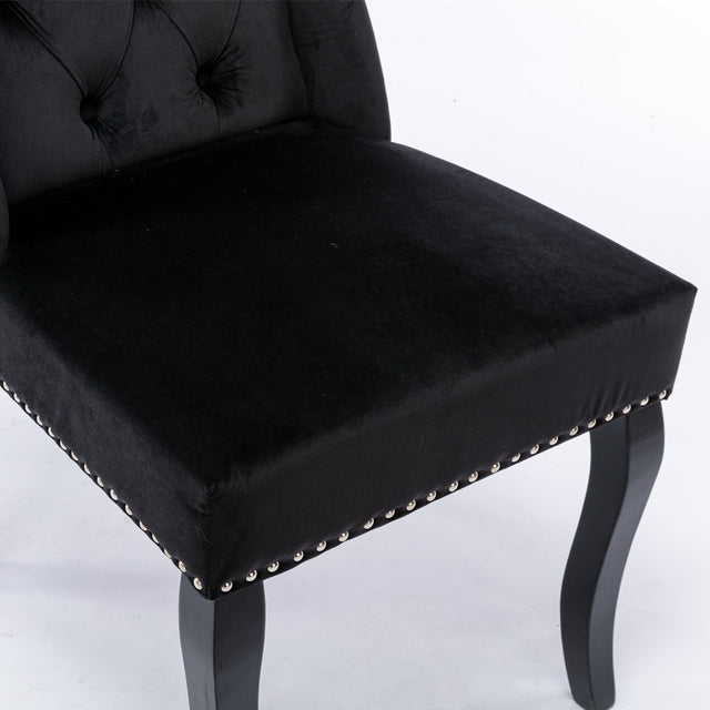 A&A Furniture,Wingback Dining Chair,Traditional Tufted Upholstered America Luxury Chairs, Country Cottage Farm Beach Dining Kitchen Vintage Style Side Chair, Velvet Fabric Wood, Set of 2,Black