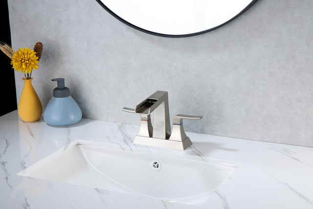 2-Handle Lavatory Faucet Brushed Nickel Bathroom Sink Faucet with Metal Pop-up Drain and Faucet Supply Lines