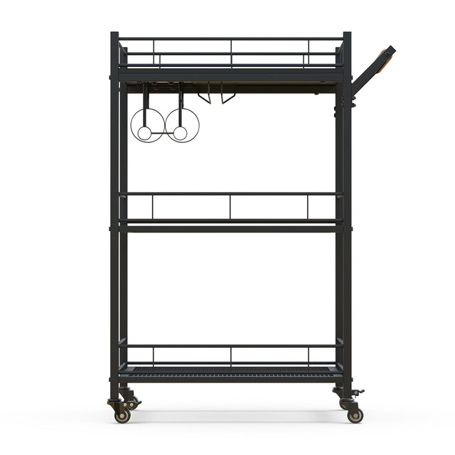 3 Tier Metal Mesh Rolling Storage Cart, Mesh Storage Pantry Cart with Lockable Wheels Wood Look Top and Metal Frame,Rolling Utility Cart for Kitchen Bathroom, Office, Library, Coffee Bar