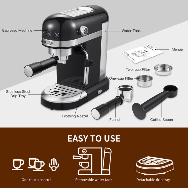 20 Bar Espresso Machine , 1350W High Performance, 1.4 Ldetachable transparent water tank, Thermo block beating system,With safety valve(Banned from selling on Amazon)