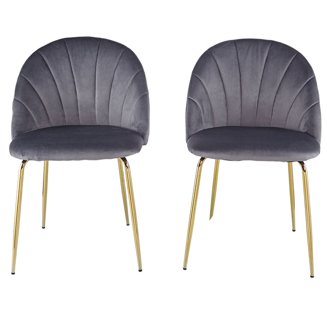 Modern Grey dining chair(set of 2 ) with iron tube golden legs, velvet cushions and comfortable backrest,(N.W 10.582 Ibs / 1piece ) suitable for dining room, living room, cafe, simple structure.