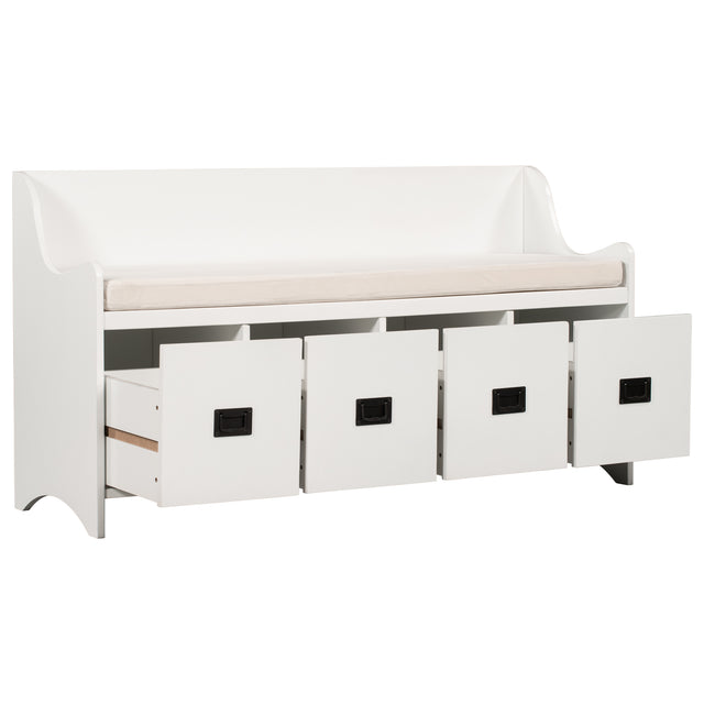 TREXM Movable Cushion Storage Bench with Drawers and Backrest for Entryway and Living Room(White)