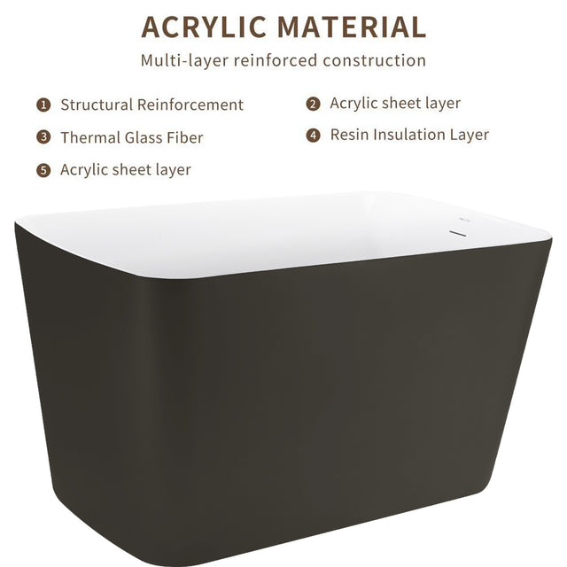 47" 100% Acrylic Freestanding Bathtub,Contemporary Soaking Tub,white inside and gray outside