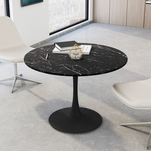 42.12"Modern Round Dining Table with Printed Black Marble Table Top,Metal Base Dining Table, End Table Leisure Coffee Table