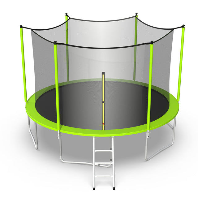 12FT Trampoline with Safety Enclosure Net,Outdoor Fitness Trampoline PVC Spring Cover Padding Exercise Trampoline,Green