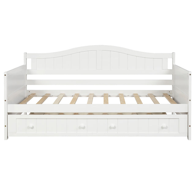 Twin Wooden Daybed with Trundle Bed, Sofa Bed for Bedroom Living Room,White