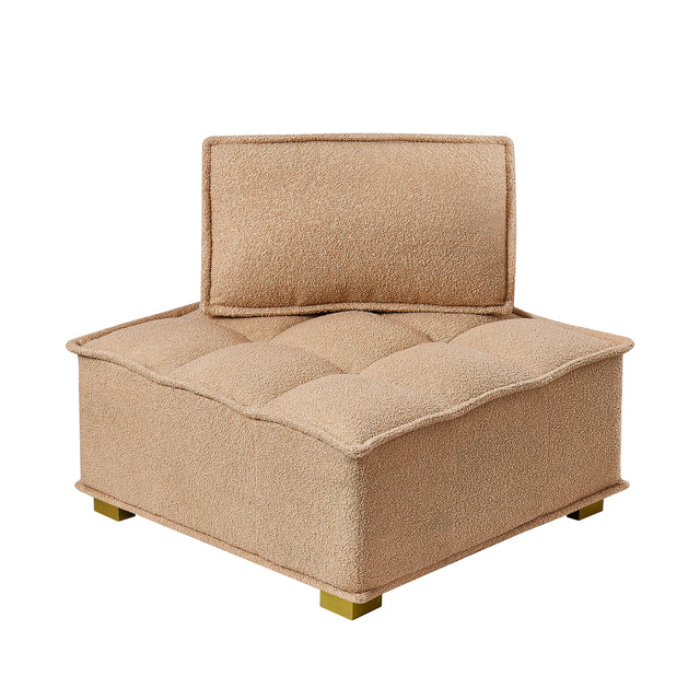 Lazy sofa ottoman with gold wooden legs teddy fabric (Khaki)