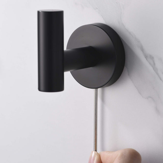 Bathroom Towel Hook, Shower Hook Wall Mounted SUS 304 Stainless Steel, Modern Hand Towel Hook Matte Black, Robe Coat Clothes Hook Round for Kitchen Garage Hotel, 2 Pack.