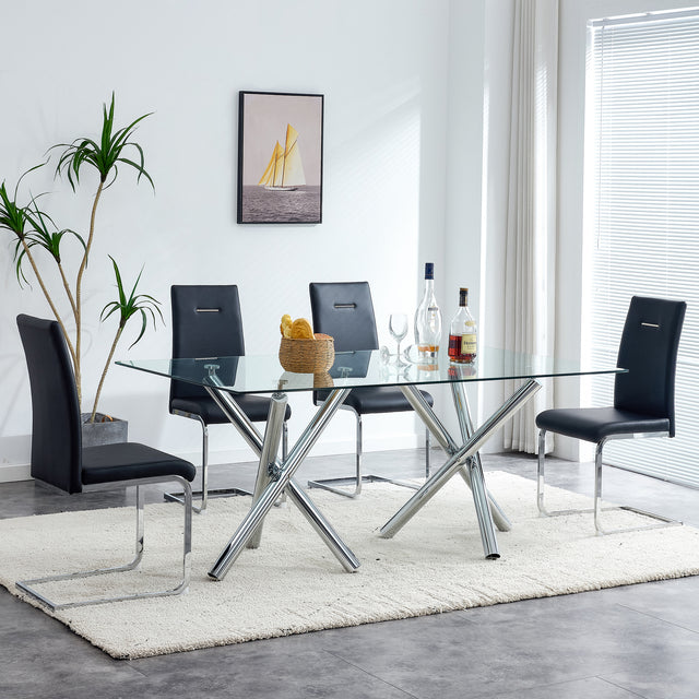 Modern Dining Chairs, PU Faux Leather High Back Upholstered Side Chair,for Dining Room Kitchen Vanity Patio Club Guest Office Chair (Set of 4) (Black+PU Leather)