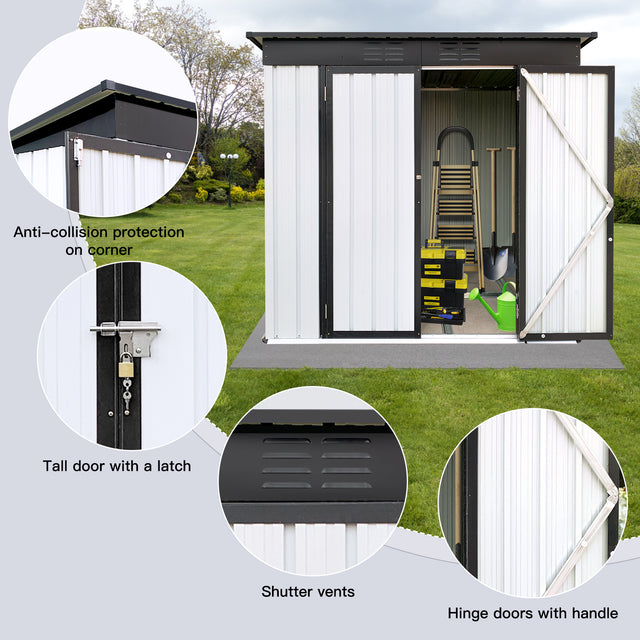 Outdoor storage sheds 4FTx6FT Pent roof White+Black