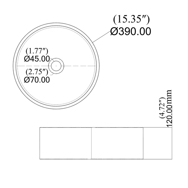 Round Concrete Vessel Bathroom Sink in Grey without Faucet and Drain