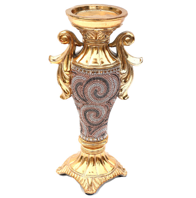 Ambrose Gold Plated Crystal Embellished Ceramic Candlestick Holder (6 In. x 4 In. x 11.5 In.)