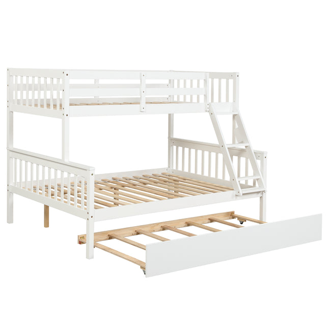 Twin Over Full Bunk Bed with Trundle, Convertible into 2 Beds, the Bunk Bed with Ladder and Safety Rails for Kids, Teens, Adults, White (Old Sku:W504S00030)