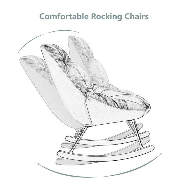 Tufted Upholstered Padded Seat Rocking Chair-Velvet Beige