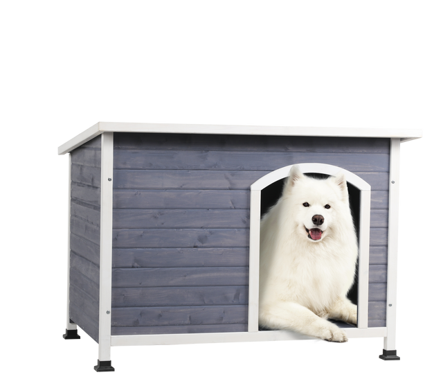 Outdoor Wooden Dog House with Hinges,Raised Feet,Openable Asphalt Roof&Removable Floor