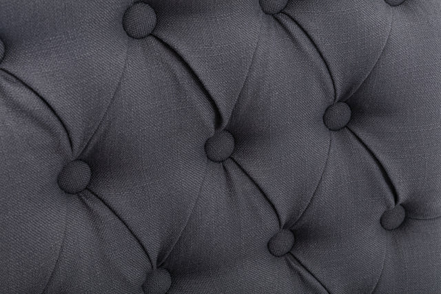 Mid-Century Wooden Frame Linen Fabric Tufted Upholstered Dining Chair,Set of 2,Grey