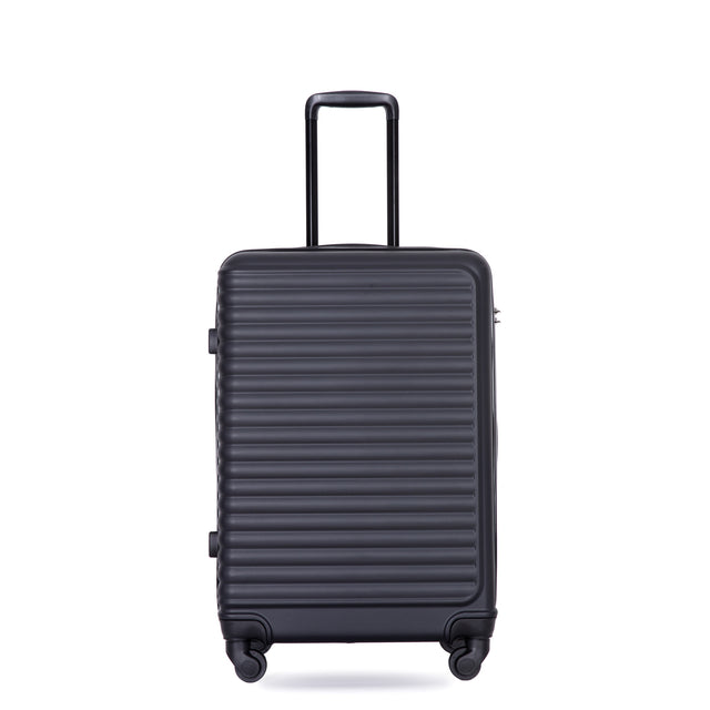 3 Piece Luggage Sets ABS Lightweight Suitcase with Two Hooks, Spinner Wheels, TSA Lock, (20/24/28) Black